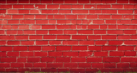 Old rustic wide angle vintage red brick wall background - Generative AI