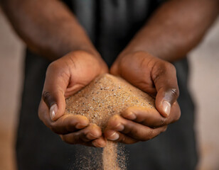 Cupped hands holding sand
