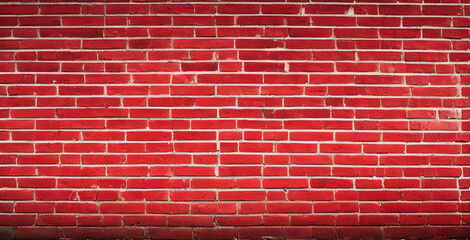 Large old red brick wall background with wide angle vintage brick texture - Generative AI