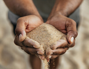Cupped hands holding sand