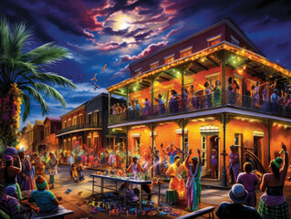 festive Mardi Gras street scene