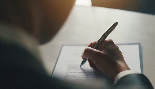 A woman signing a contract with a pen 