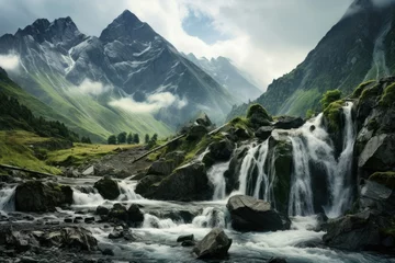 Fotobehang Scenic travel summer rock landscape mountains beauty peak green nature © SHOTPRIME STUDIO