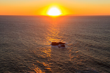 View of the Atlantic Ocean from Cabo da Roca at sunset. Cabo da Roca or Cape Roca is westernmost...