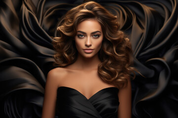 Naklejka premium Woman in black dress poses for picture. This versatile image can be used for various purposes.