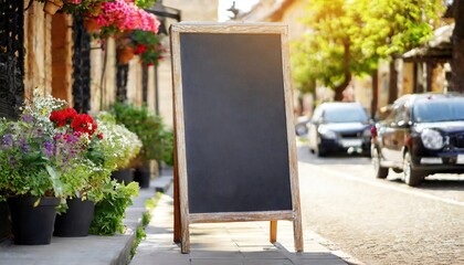 Empty menu board on the street. Chalkboard menu sign mockup - obrazy, fototapety, plakaty
