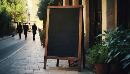 Empty menu board on the street. Chalkboard menu sign mockup