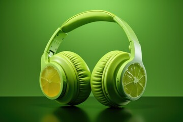 Green headphones with a refreshing lemon slice on top. Perfect for music lovers who want to add a...