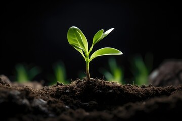 A small plant is shown sprouting out of the ground. This image can be used to depict growth, new beginnings, or the concept of nature's resilience