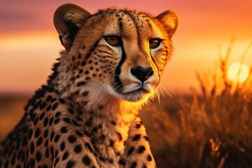 Leopard, Panthera pardus shortidgei, nature habitat, big wild cat in the nature habitat, sunset on the savannah. Wildlife nature. Africa wildlife. Close-up portrait.