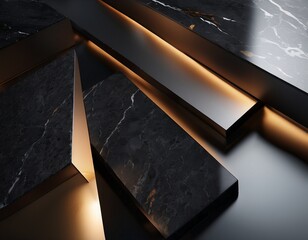 Beautiful cinematic mountain landscape with black marble and granite. Lava elements