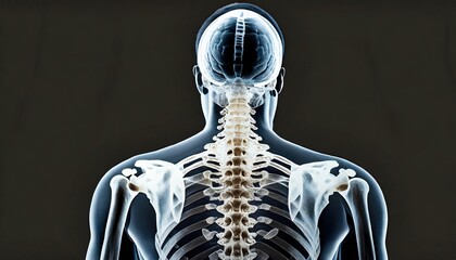 Human skeleton with view on the spine bones XRay