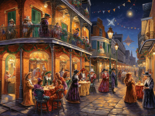 festive Mardi Gras street scene