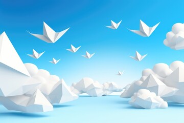 A group of paper airplanes flying over a majestic mountain. Suitable for various creative projects