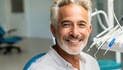 old man at a adult's dentistry for healthy teeth and beautiful smile - obrazy, fototapety, plakaty