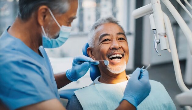 old man at a adult's dentistry for healthy teeth and beautiful smile