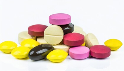 Obraz na płótnie Canvas stack of multicolor pharmaceutical vitamin pills on isolated 