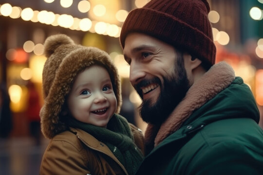 Picture of man with beard standing with little girl. This image can be used to portray father spending quality time with his daughter.