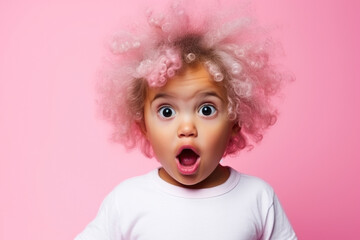 Fun and mischievous little girl with pink hair sticking out her tongue. Playfulness, silliness, or carefree attitude.