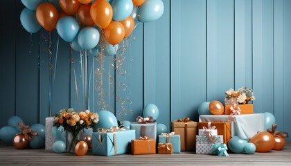 Fototapeta na wymiar a party on a table with various balloons and decorations,
