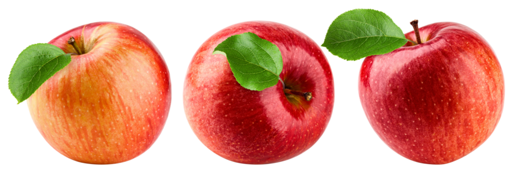 Red apple isolated on white background, full depth of field