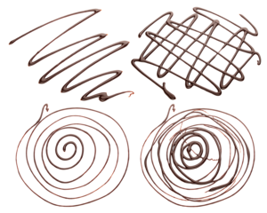 Liquid chocolate syrup isolated on white background, full depth of field