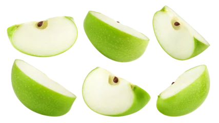 Fotobehang Green juicy apple slice isolated on white background, full depth of field © grey