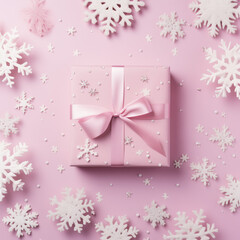 Creative concept of Pink Christmas and New Year gift boxes with pink background for Holidays advertisements and social media