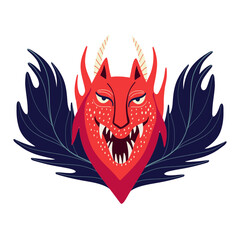 Creepy red Dragon Monster. Cool illustration in children's cartoon style