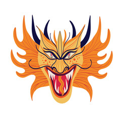 Magical yellow dragon. Illustration in childish hand drawn style