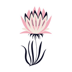 Pink flower in Chinese style. cartoon illustration of flower