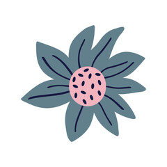 blue flower in Asian style. Cute cartoon illustration of flower