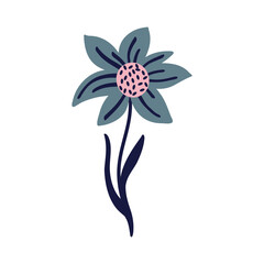 blue flower in Asian style. Cute cartoon illustration of flower