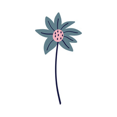 Elegant blue flower in Asian style. Cute cartoon illustration of flower