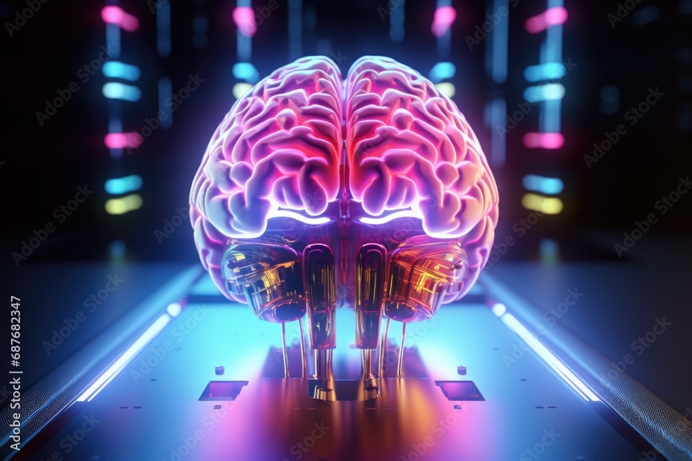 Poster a close up of a computer keyboard with a brain on it. this image can be used to represent the concep