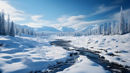 Snowy winter landscape. Immerse yourself in the peaceful charm of a breathtaking winter landscape captured beautifully.