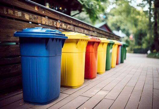 Outdoor waste separation containers.