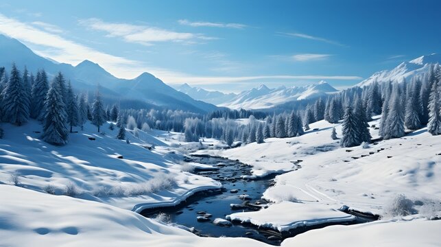 Snowy winter landscape. Immerse yourself in the peaceful charm of a breathtaking winter landscape captured beautifully.