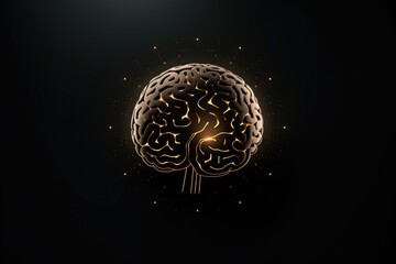 A golden brain on a black background. Perfect for illustrating intelligence, creativity, and knowledge. Ideal for educational materials, science articles, and technology concepts - obrazy, fototapety, plakaty