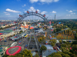 The Giant Ferris Wheel. The Wiener Riesenrad. it was the world's tallest extant Ferris wheel from 1920 until 1985. Prater park. - obrazy, fototapety, plakaty