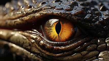 Close up of Nile crocodile Crocodylus niloticus eye in sunshine. generative ai