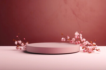 Empty round pink podium or platform for product display