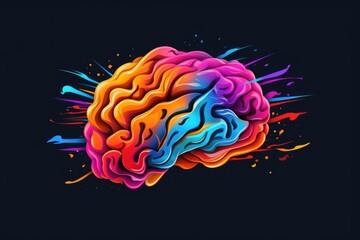 Colorful brain on a black background, suitable for science and education themes