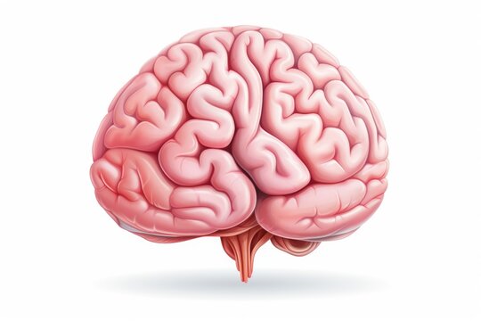 A brain is shown on a white background. Suitable for educational purposes or medical presentations