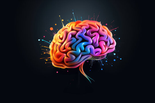 Colorful brain on a black background. Perfect for medical, scientific, or educational projects