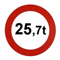 Illustration des Straßenverkehrszeichens "Maximal zulässiges Gesamtgewicht 25,7t"