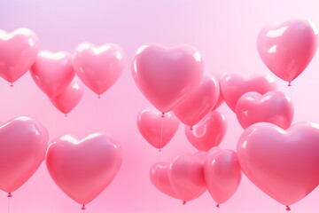 Heart shape pink balloons. Valentine's Day or Mother's Day elements against pink background