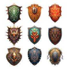 Obraz premium Collection of Fantasy Shields. Isolated on a Transparent Background. Cutout PNG.