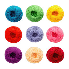 Colorful Yarn Balls Set. Isolated on a Transparent Background. Cutout PNG.