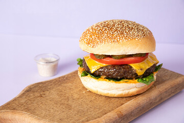 hamburger on a wooden background
